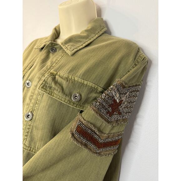 Free People Utility Green Jacket Embellished Military Style Women's M - Picture 4 of 11